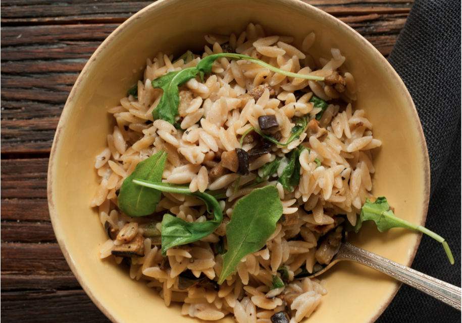 Creamy Orzo with Eggplant and Arugula