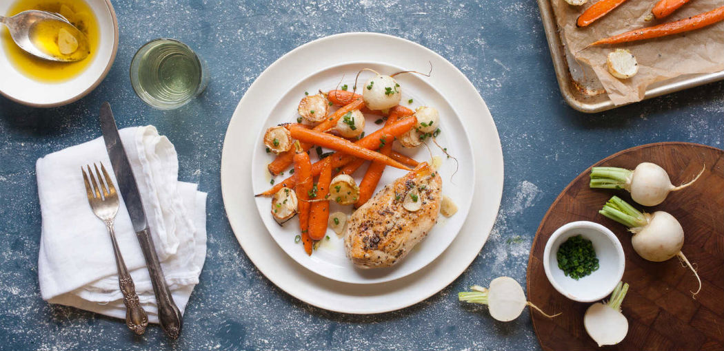 Chicken Breast with Roasted Turnips and Anchovy Oil