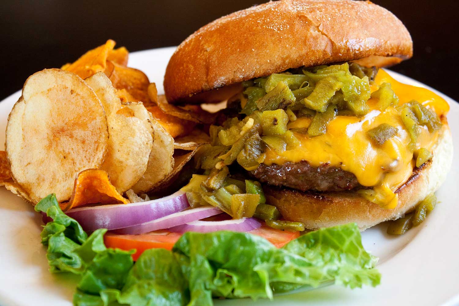 Cali Cuisine Green Chile Cheeseburger